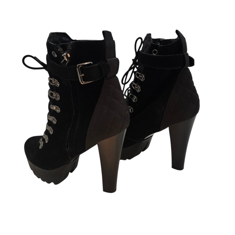 GUESS Black Quilted Lace Up‎ Women's Platform Ankle Boots Heeled Combat Size 7.5 - Picture 8 of 10